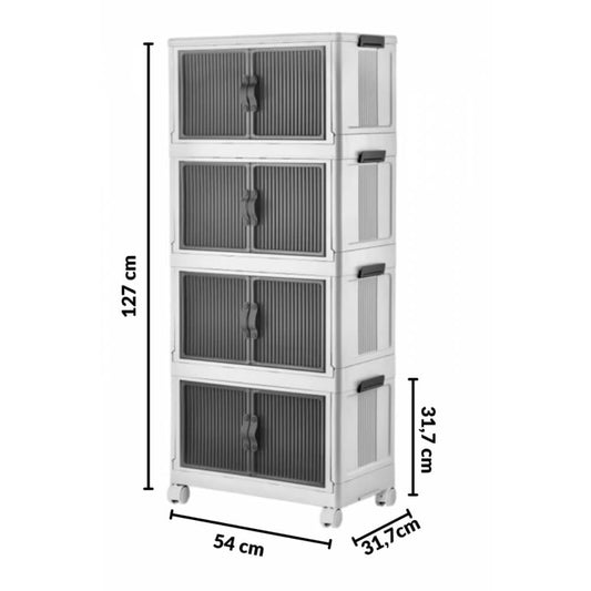 Piev Çok Amaçlı Kapaklı Portatif İstiflenebilir Tekerlekli Organizer Dolap 4 Lü Beyaz P5049