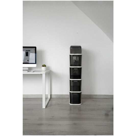 Piev Slim 5 Katlı Çekmeceli Tekerlekli Mutfak Banyo Dolabı Beyaz P5425