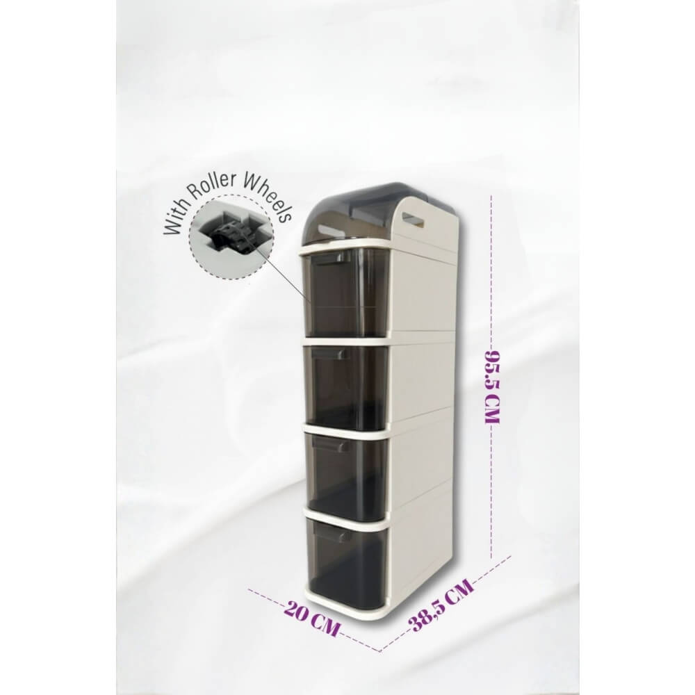 Piev Slim 5 Katlı Çekmeceli Tekerlekli Mutfak Banyo Dolabı Beyaz P5425