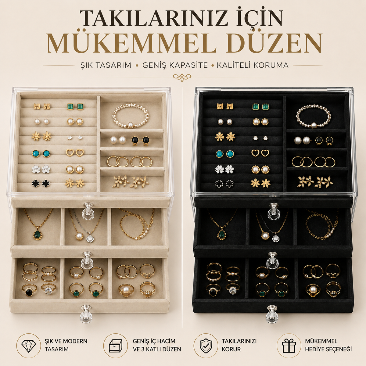 Piev 3 Katlı Takı Organizeri