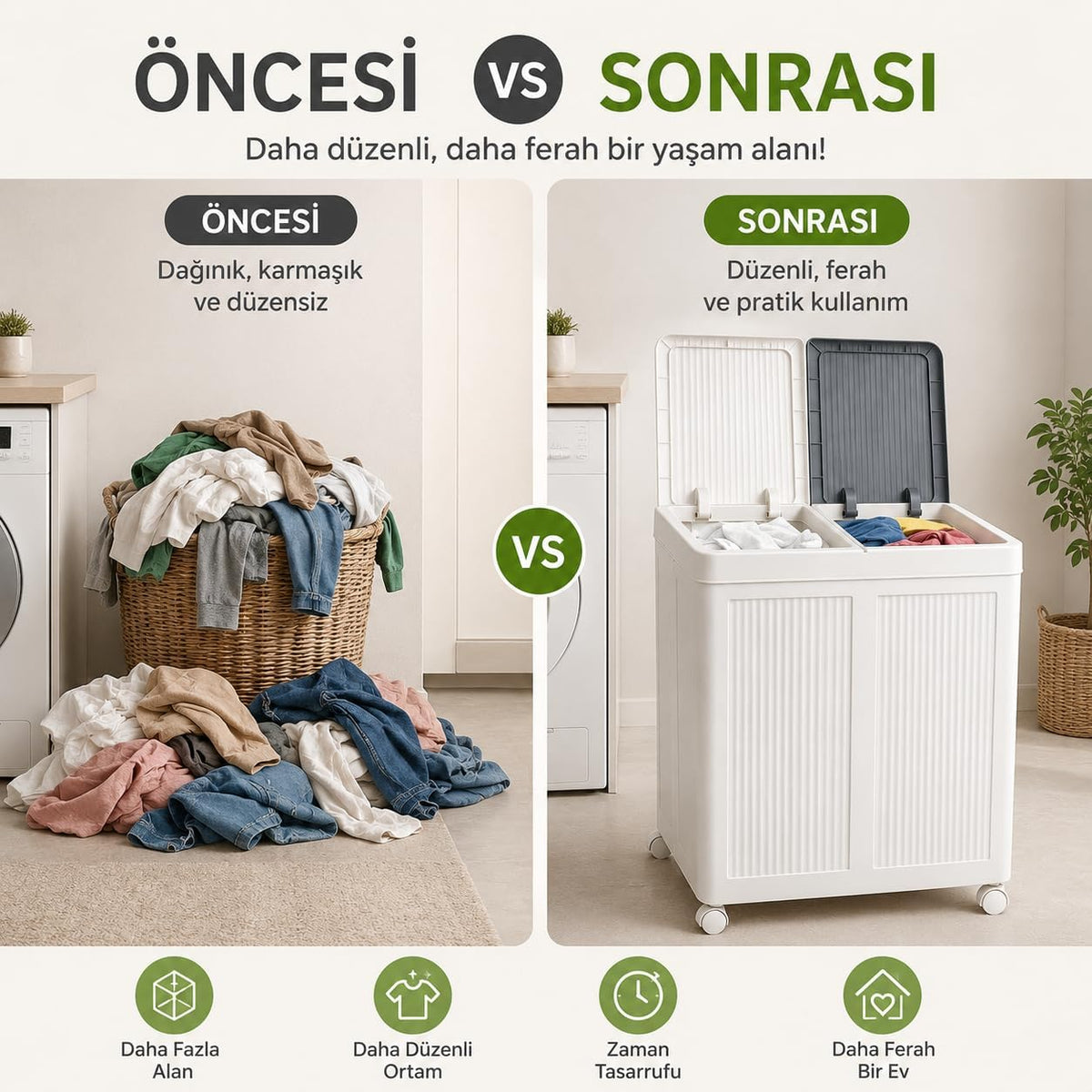Piev Tekerlekli Çamaşır Sepeti 100L