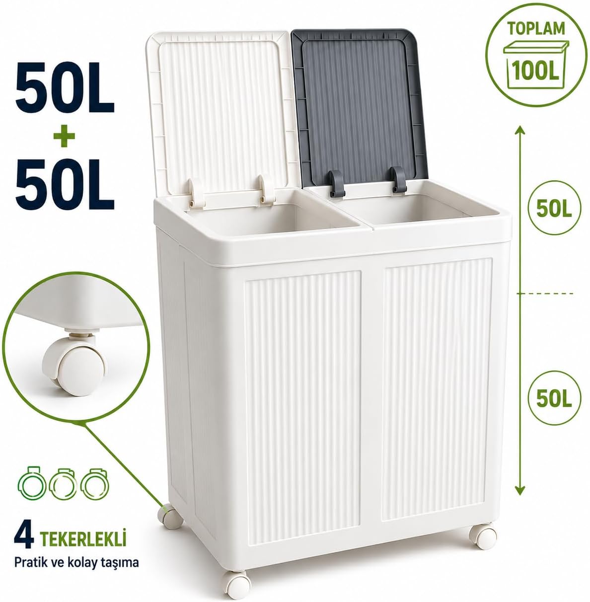 Piev Tekerlekli Çamaşır Sepeti 100L