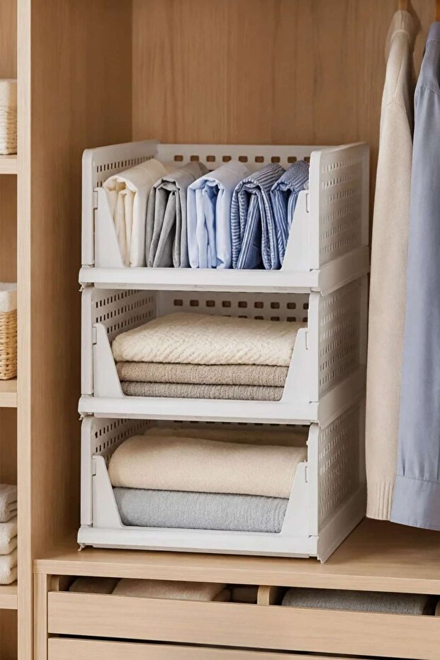 Piev Dolap İçi Kayar Raf Organizer 3’lü Set – Beyaz