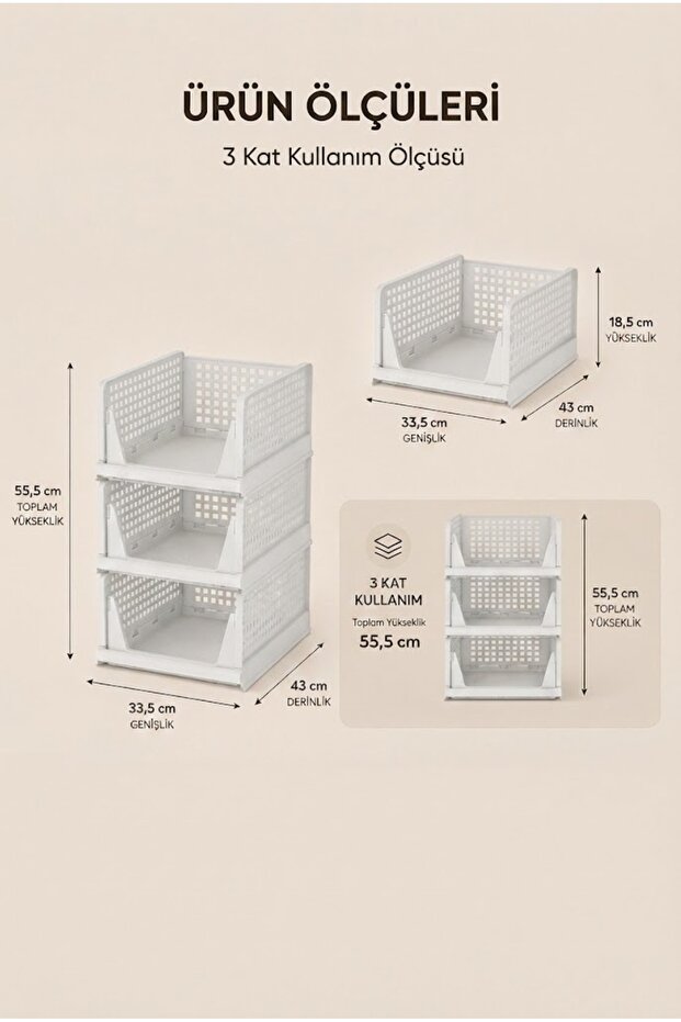 Piev Dolap İçi Kayar Raf Organizer 3’lü Set – Beyaz