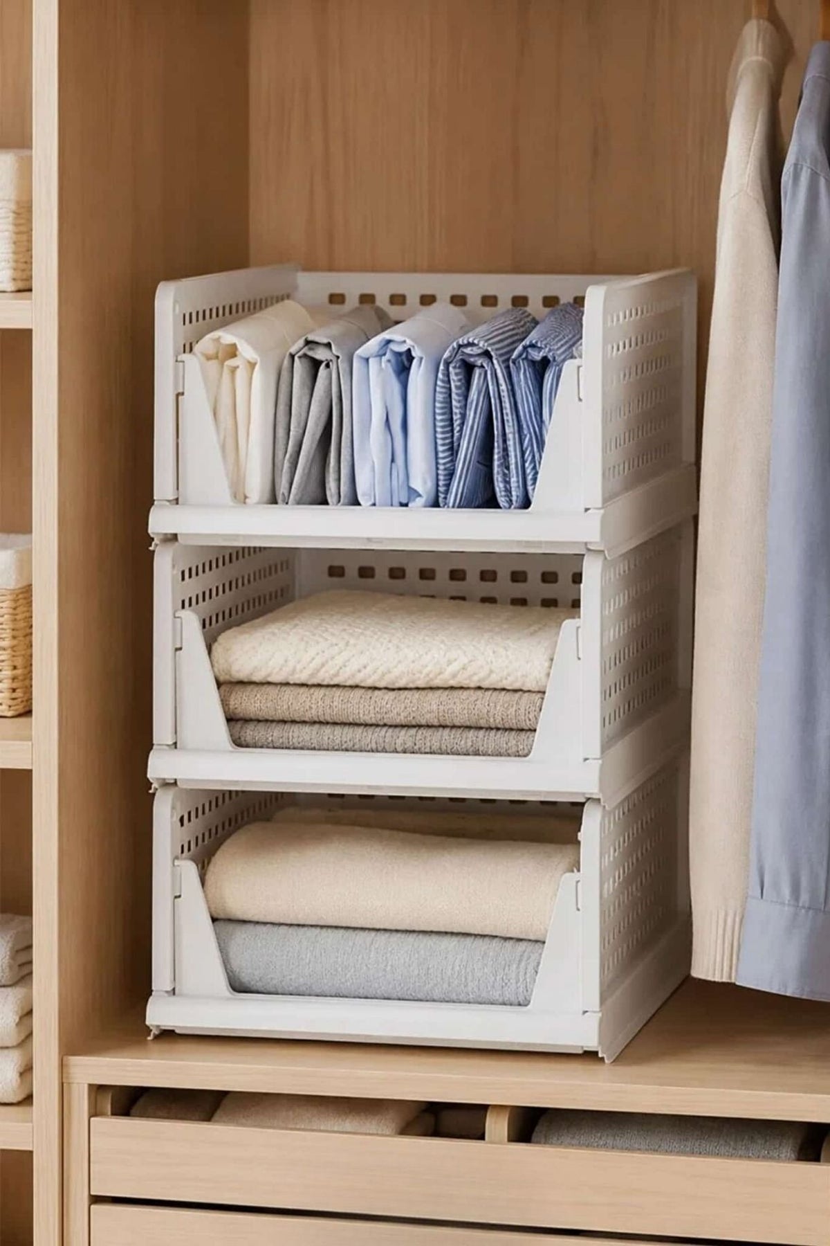Piev Dolap İçi Kayar Raf Organizer 3’lü Set – Beyaz