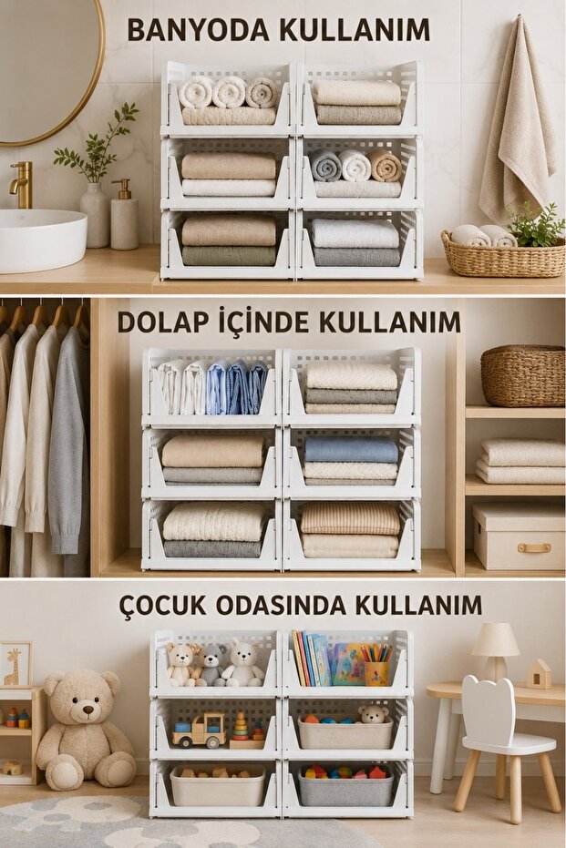 Piev Dolap İçi Kayar Raf Organizer 6’lı Set – İstiflenebilir Kıyafet Düzenleyici, Beyaz