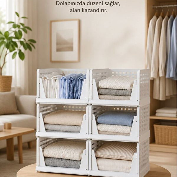 Piev Dolap İçi Kayar Raf Organizer 6’lı Set – İstiflenebilir Kıyafet Düzenleyici, Beyaz