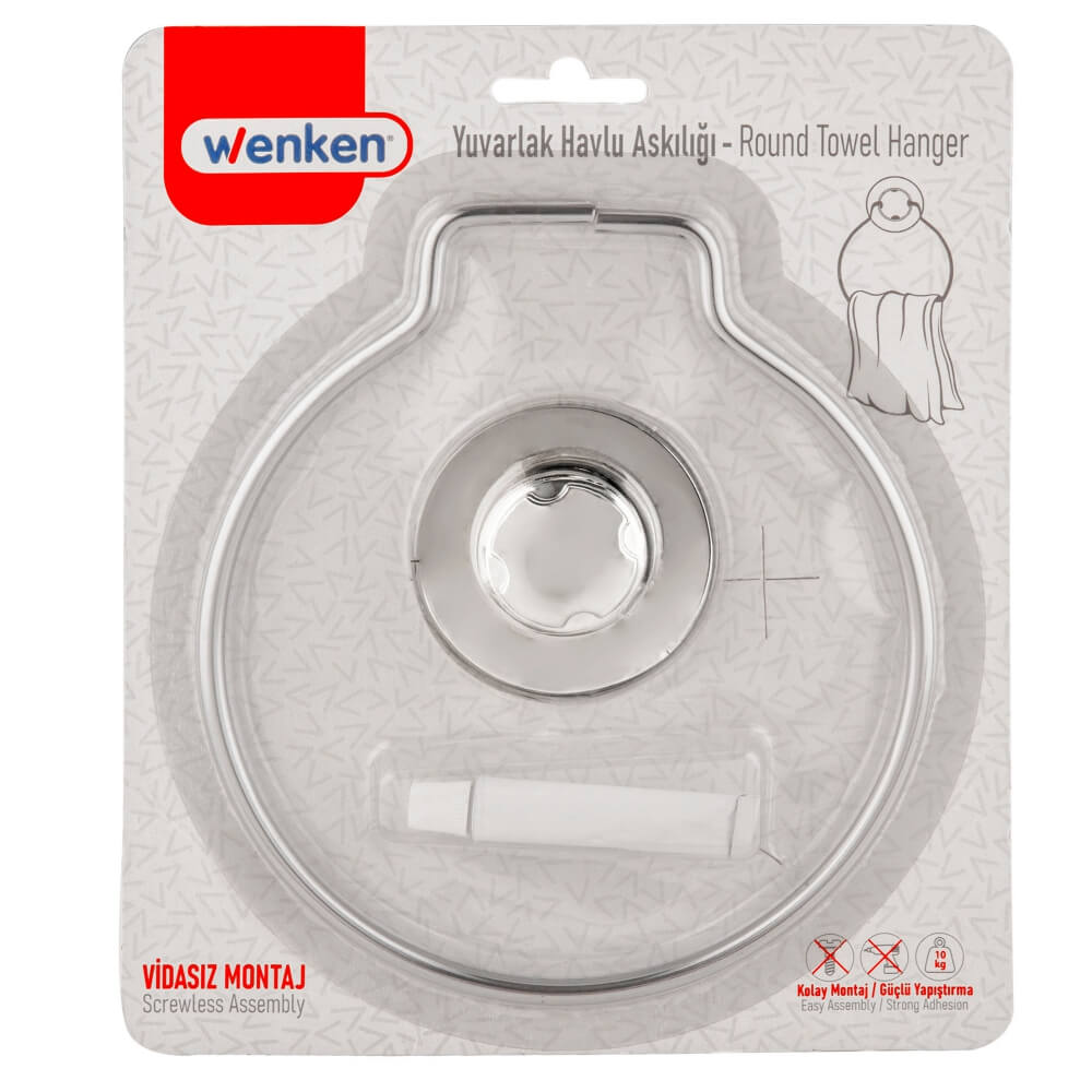 Wenken Vidasız Ultra Güçlü Yapıştırma Lüks Krom Yuvarlak Havlu Askılığı UR-3384