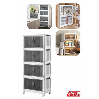 Piev Çok Amaçlı Kapaklı Portatif İstiflenebilir Tekerlekli Organizer Dolap 4 Lü Beyaz P5049