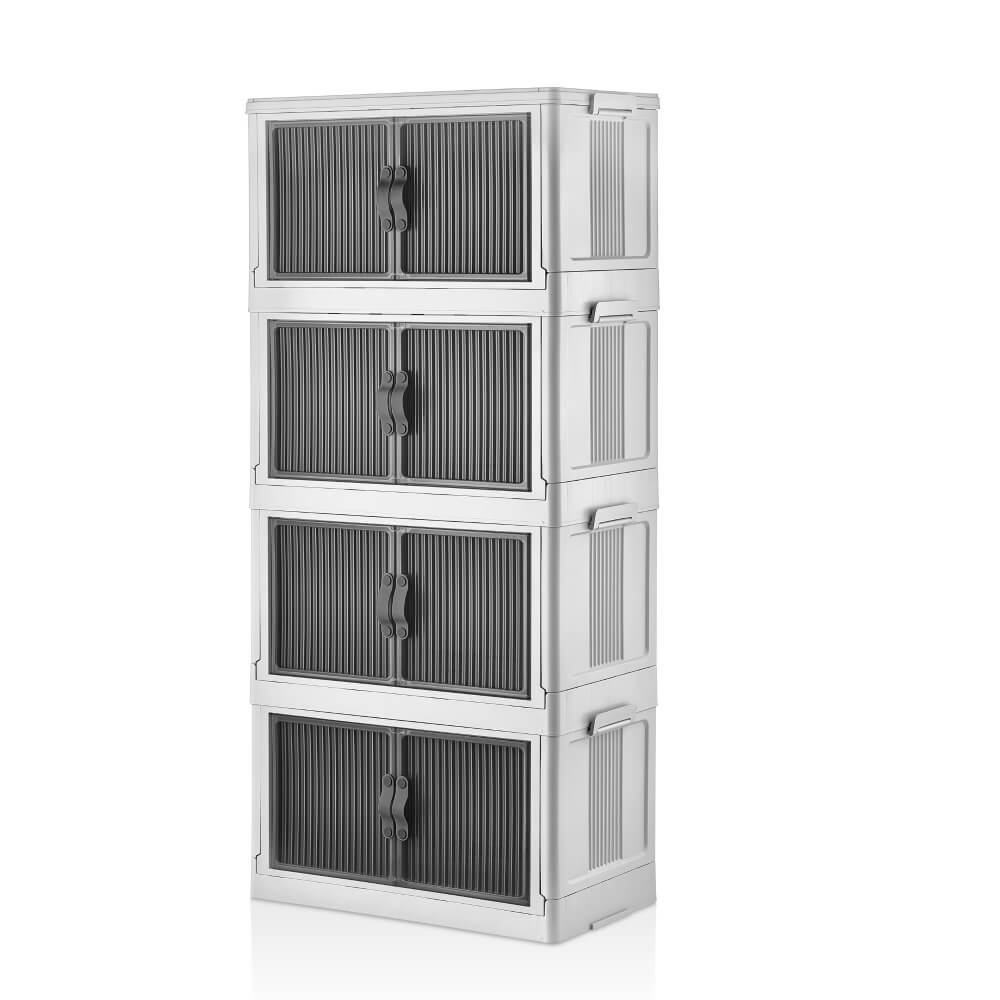 Piev Çok Amaçlı Kapaklı Portatif İstiflenebilir Tekerlekli Organizer Dolap 4 Lü Beyaz P5049
