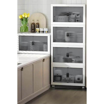 Piev Çok Amaçlı Kapaklı Portatif İstiflenebilir Tekerlekli Organizer Dolap 4 Lü Beyaz P5049