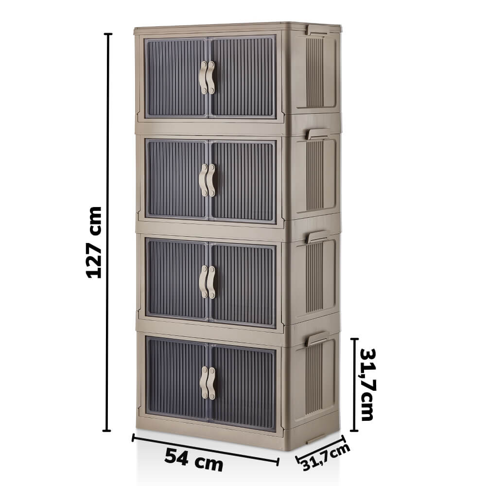 Piev Emayhome Çok Amaçlı Kapaklı Portatif İstiflenebilir Tekerlekli Organizer Dolap 4 Lü Cappuccino P5060