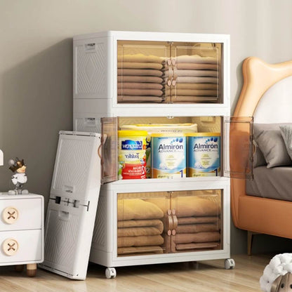 Piev Emayhome Çok Amaçlı Kapaklı Portatif İstiflenebilir Tekerlekli Organizer Dolap 4 Lü Cappuccino P5060