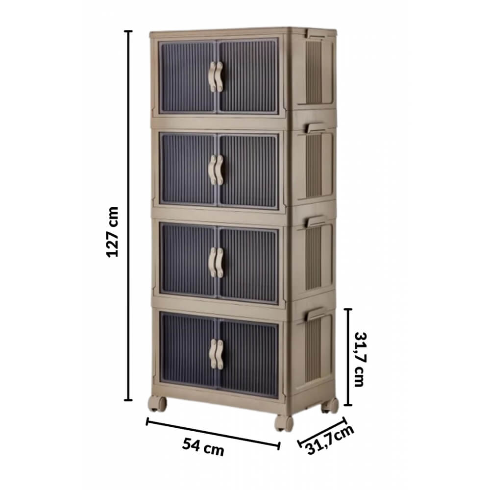Piev Emayhome Çok Amaçlı Kapaklı Portatif İstiflenebilir Tekerlekli Organizer Dolap 4 Lü Cappuccino P5060