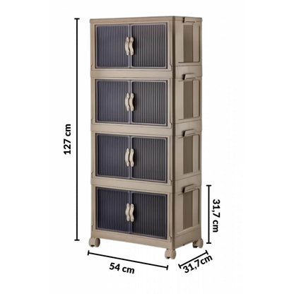 Piev Emayhome Çok Amaçlı Kapaklı Portatif İstiflenebilir Tekerlekli Organizer Dolap 4 Lü Cappuccino P5060
