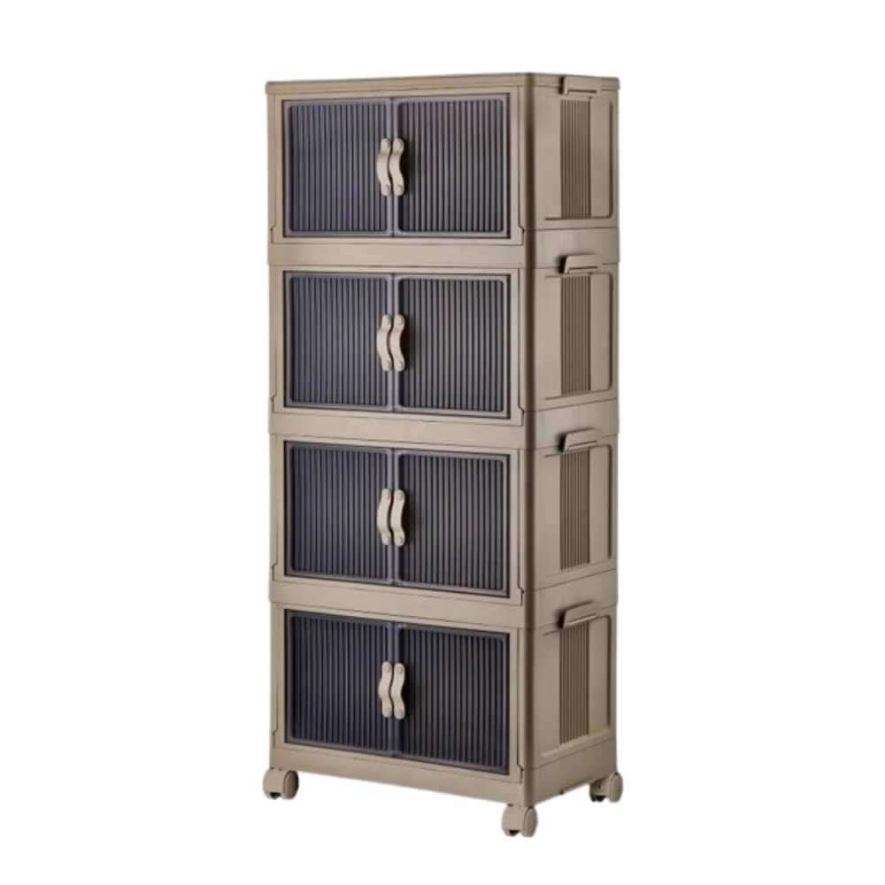 Piev Emayhome Çok Amaçlı Kapaklı Portatif İstiflenebilir Tekerlekli Organizer Dolap 4 Lü Cappuccino P5060