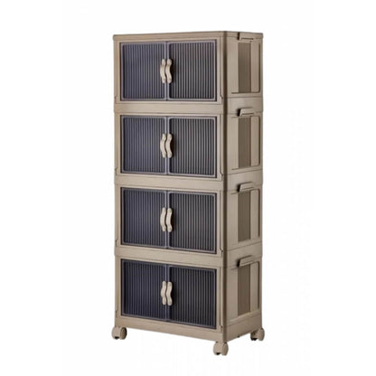 Piev Emayhome Çok Amaçlı Kapaklı Portatif İstiflenebilir Tekerlekli Organizer Dolap 4 Lü Cappuccino P5060