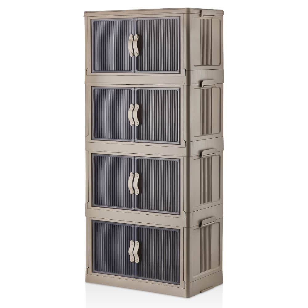 Piev Emayhome Çok Amaçlı Kapaklı Portatif İstiflenebilir Tekerlekli Organizer Dolap 4 Lü Cappuccino P5060