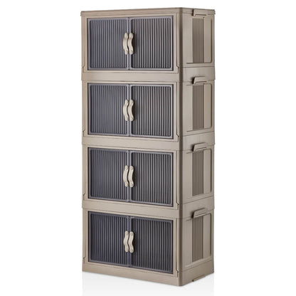 Piev Emayhome Çok Amaçlı Kapaklı Portatif İstiflenebilir Tekerlekli Organizer Dolap 4 Lü Cappuccino P5060