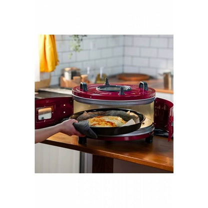 Piev Akel Termostatlı 25 Lt 1100 Wat Standart döner Tepsili Yuvarlak Davul Fırın Kırmızı P5420