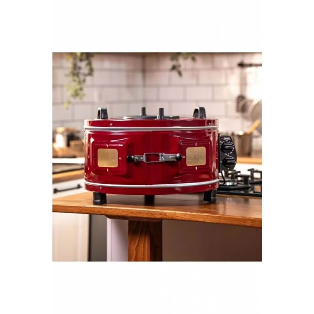 Piev Akel Termostatlı 25 Lt 1100 Wat Standart döner Tepsili Yuvarlak Davul Fırın Kırmızı P5420