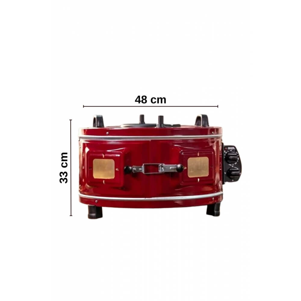 Piev Akel Termostatlı 25 Lt 1100 Wat Standart döner Tepsili Yuvarlak Davul Fırın Kırmızı P5420