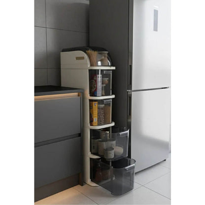 Piev Slim 5 Katlı Çekmeceli Tekerlekli  Mutfak Banyo Dolabı Beyaz P5425