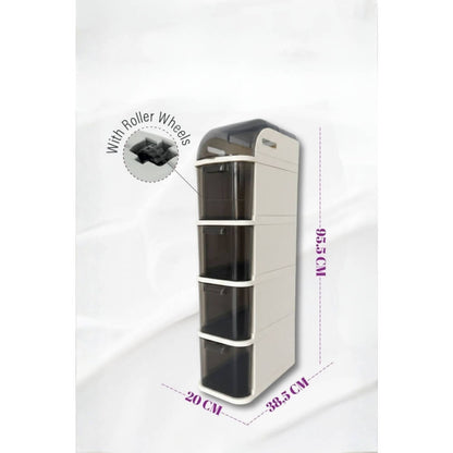 Piev Slim 5 Katlı Çekmeceli Tekerlekli  Mutfak Banyo Dolabı Beyaz P5425