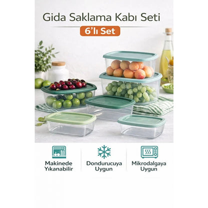 Piev 6 Parça Kapaklı Gıda Saklama Kabı Seti P5442