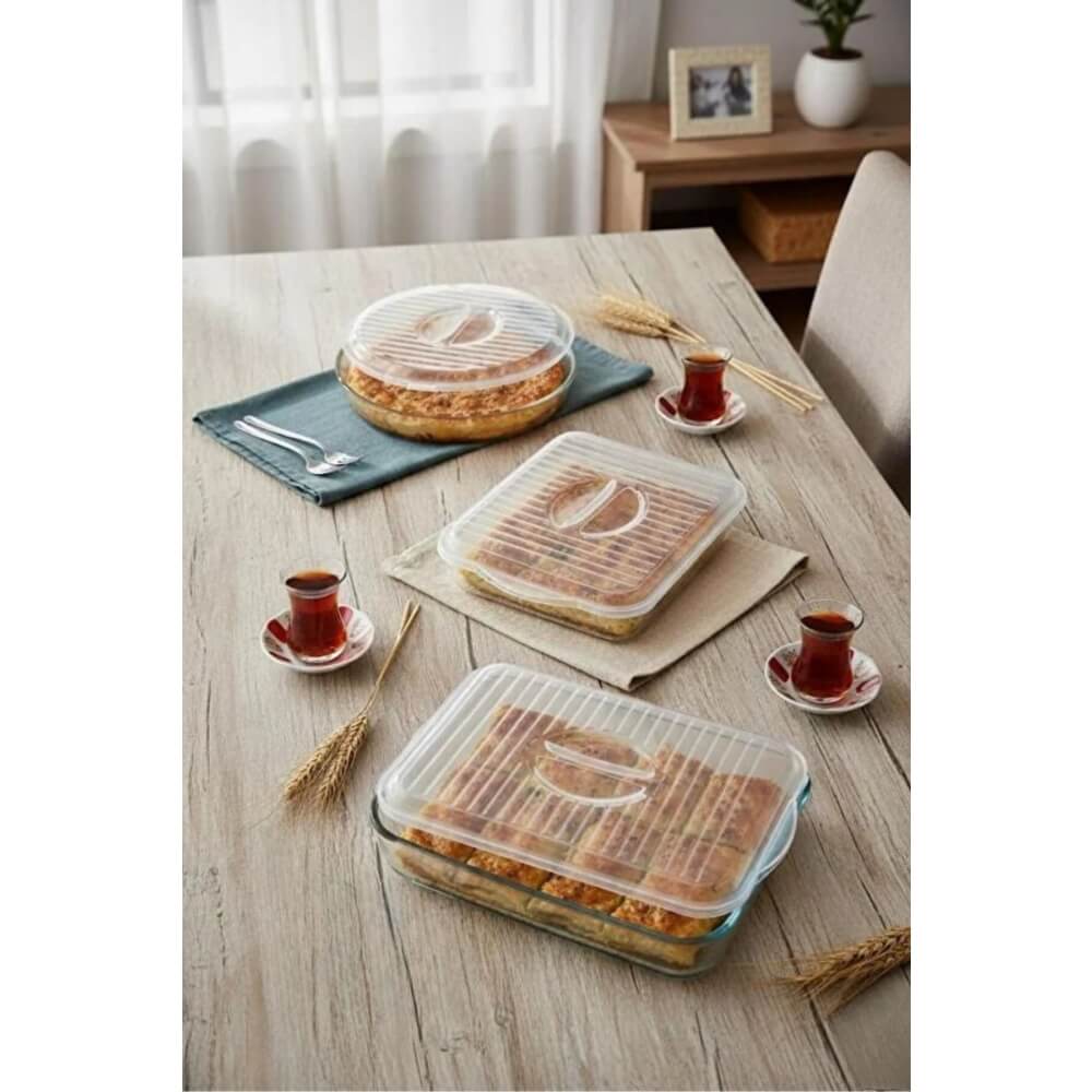 Piev Pratik Kare Dikdörtgen ve Yuvarlak Borcam Kapağı Üçlü Set Şeffaf P5450