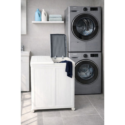 Piev 50+50 Litre Kapaklı Çift Hazneli Tekerlekli Katlanabilir Çamaşır Sepeti P5455