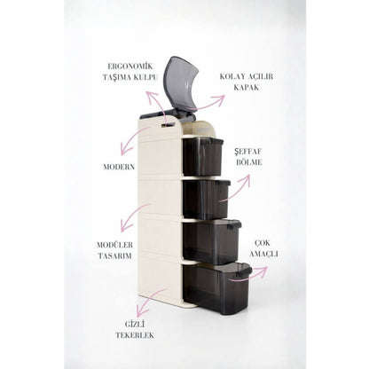 Piev Slim 5 Katlı Çekmeceli Tekerlekli Mutfak Ve Banyo Dolabı P5466