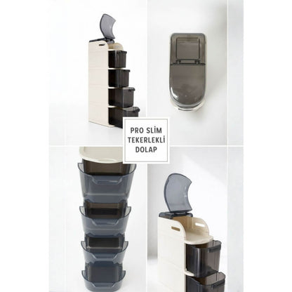 Piev Slim 5 Katlı Çekmeceli Tekerlekli Mutfak Ve Banyo Dolabı P5466