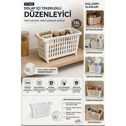 Piev Çok Fonksiyonlu Tekerlekli Dolap İçi Saklama ve Düzenleme Sepeti 2 Li P5476