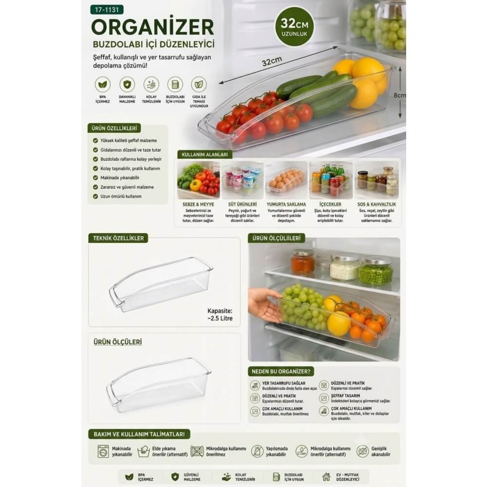 Piev Buzdolabı ve Dolap İçi Şeffaf Düzenleyici Organizer P5478