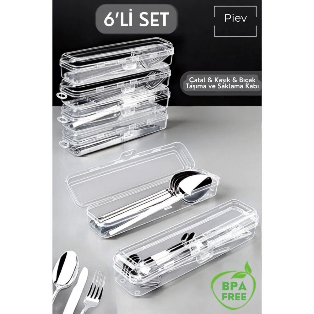 Piev Şeffaf Çok Amaçlı Çatal Bıçak ve Kaşık Düzenleyici Kutu 6'lı Set P5482