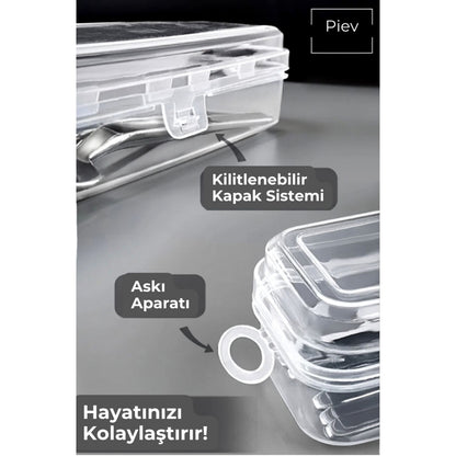 Piev Şeffaf Çok Amaçlı Çatal Bıçak ve Kaşık Düzenleyici Kutu 6'lı Set P5482