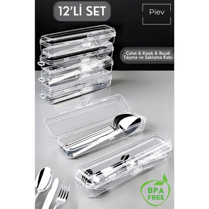 Piev Şeffaf Çok Amaçlı Çatal Bıçak ve Kaşık Düzenleyici Kutu 12'li Set P5490