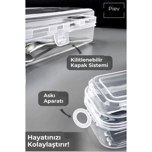 Piev Şeffaf Çok Amaçlı Çatal Bıçak ve Kaşık Düzenleyici Kutu 12'li Set P5490