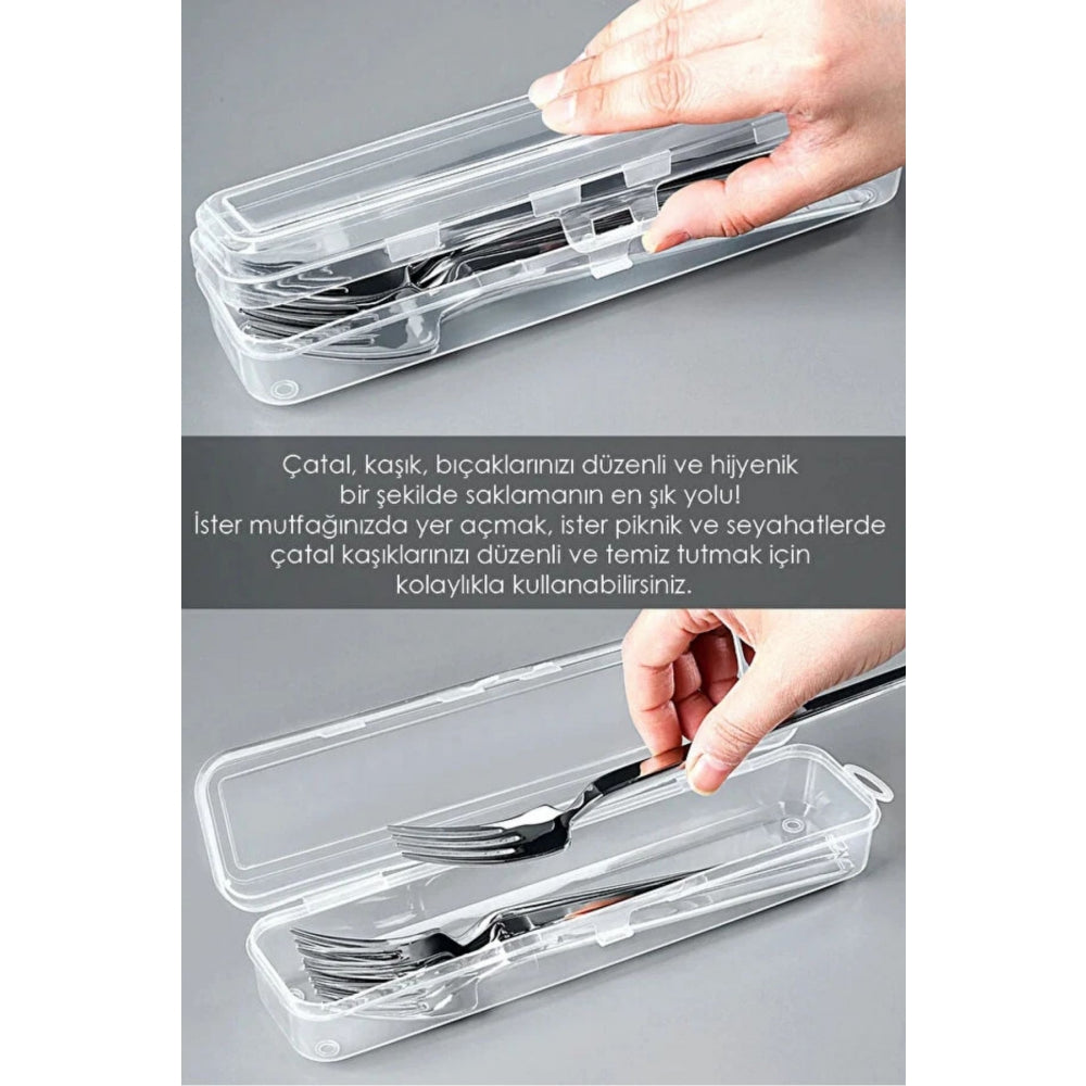 Piev Şeffaf Çok Amaçlı Çatal Bıçak ve Kaşık Düzenleyici Kutu 12'li Set P5490