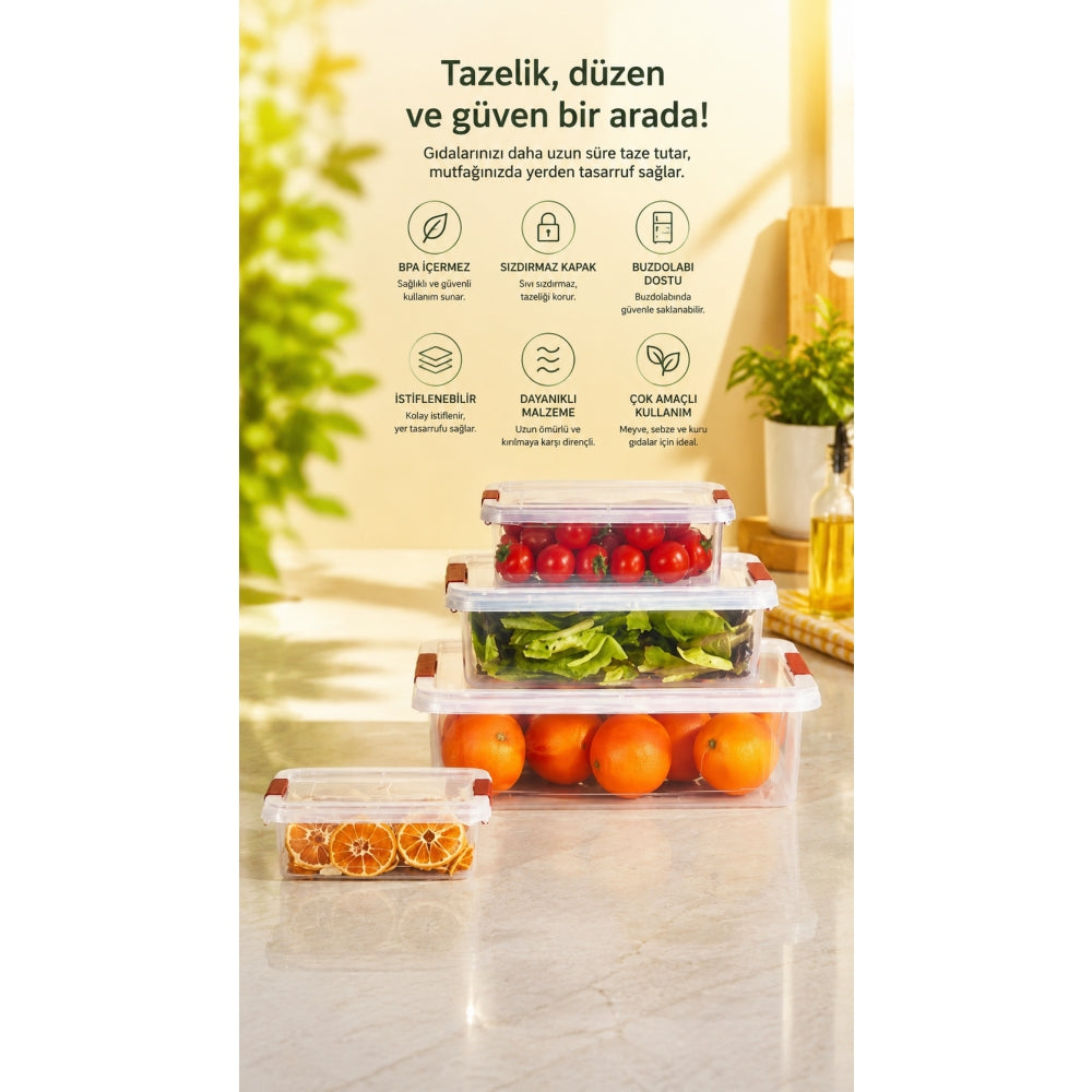 Piev Kilitli Kapaklı Saklama Kabı Dörtlü P5497