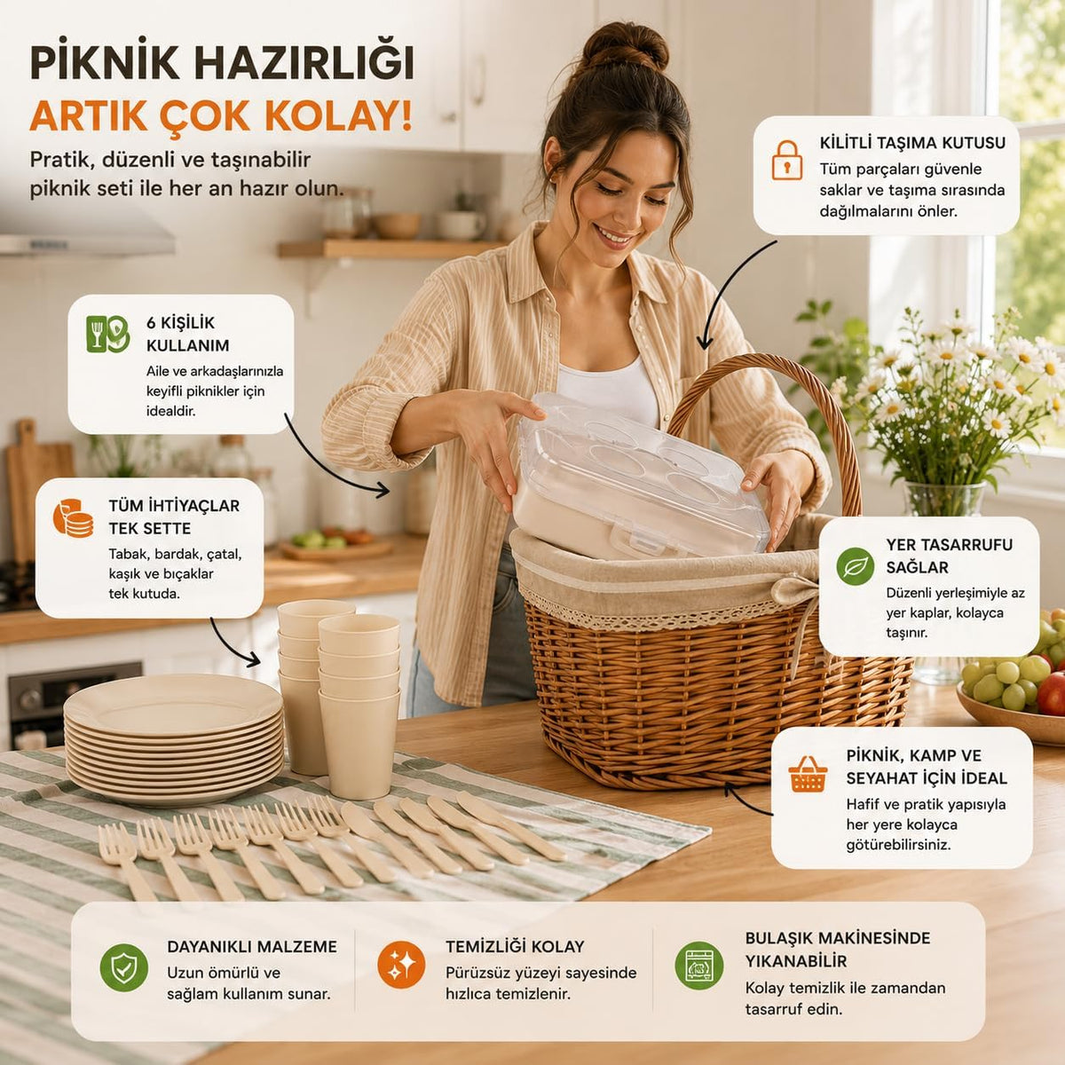 Piev Kilitli Taşıma Kutulu Piknik Seti