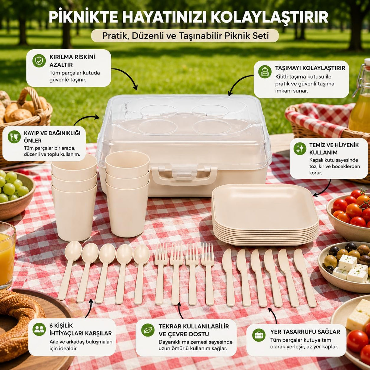 Piev Kilitli Taşıma Kutulu Piknik Seti